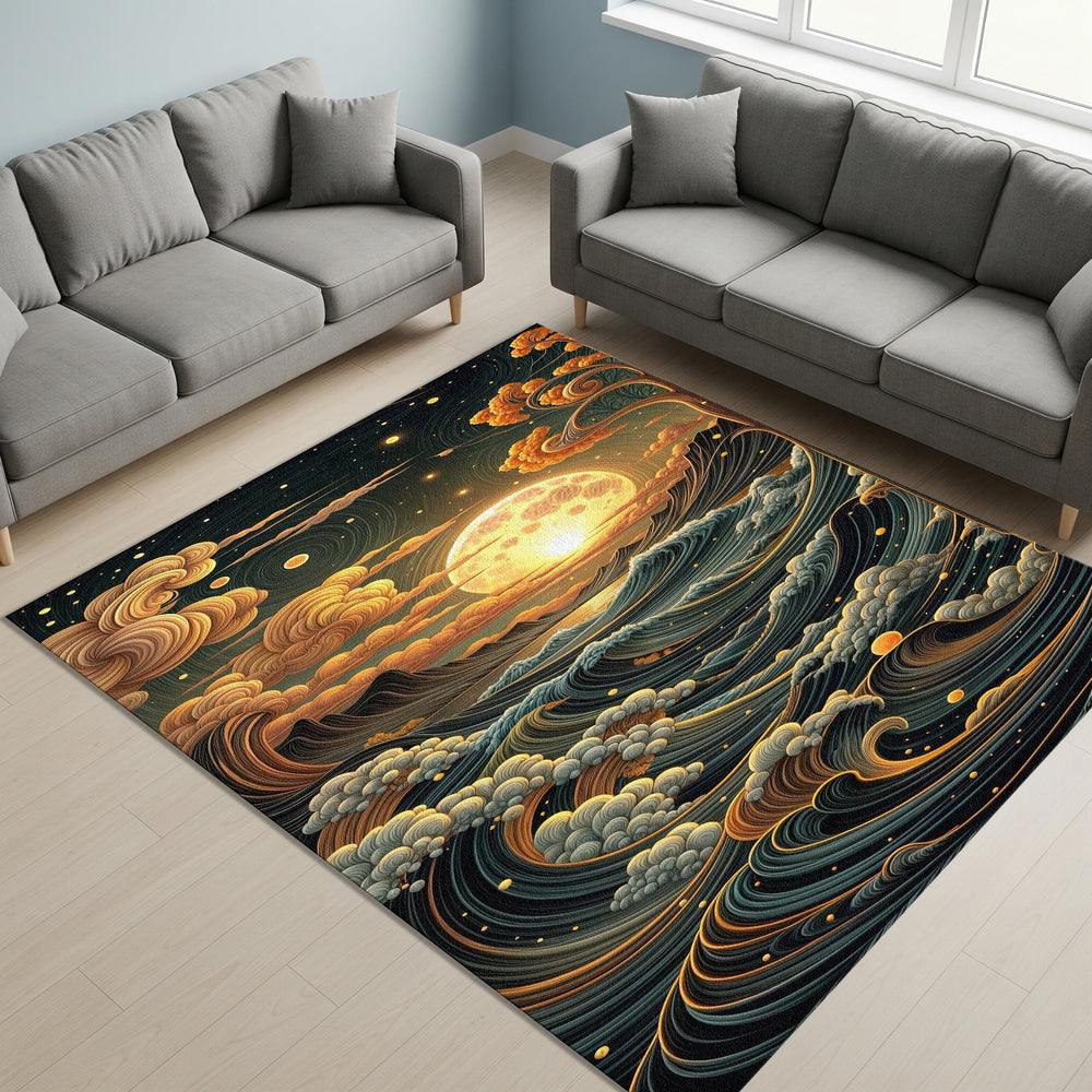 Celestial Wave Art Rug, Bohemian Home Decor