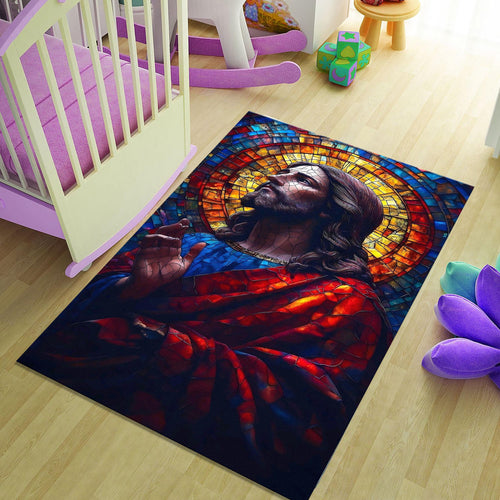 Jesus Rug, Christian Prayer Rug, Christian Rug, Jesus Theme Rug