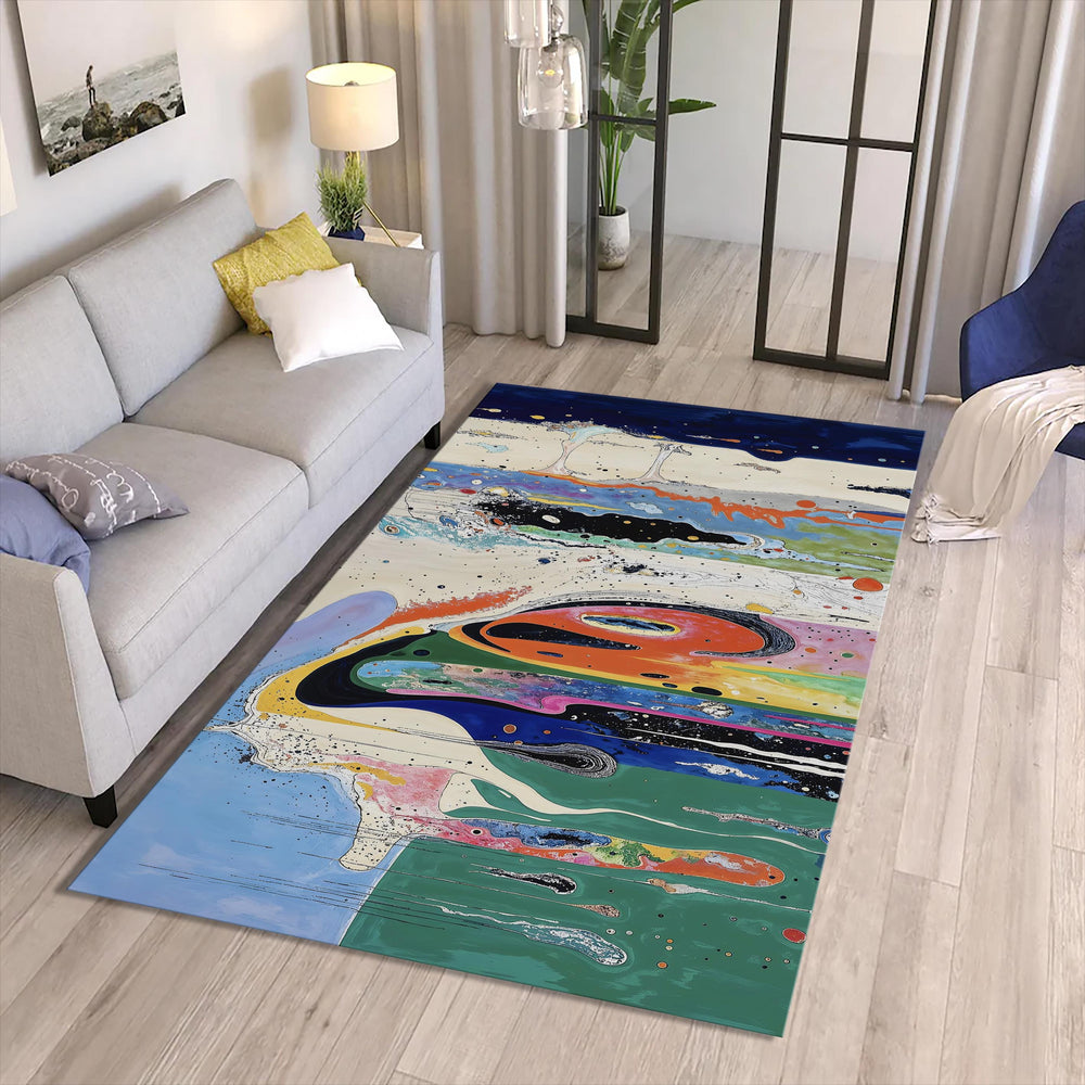 Abstract Marbling Art Rug, Multicolored Turkish Rug, Gothic Home