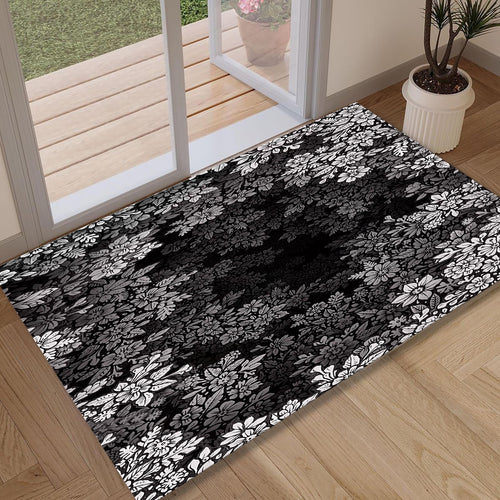 Black Rug, Floral Cottagecore Flowers,Floral Front Door Decor
