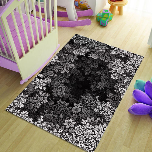 Black Rug, Floral Cottagecore Flowers,Floral Front Door Decor