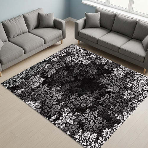 Black Rug, Floral Cottagecore Flowers,Floral Front Door Decor