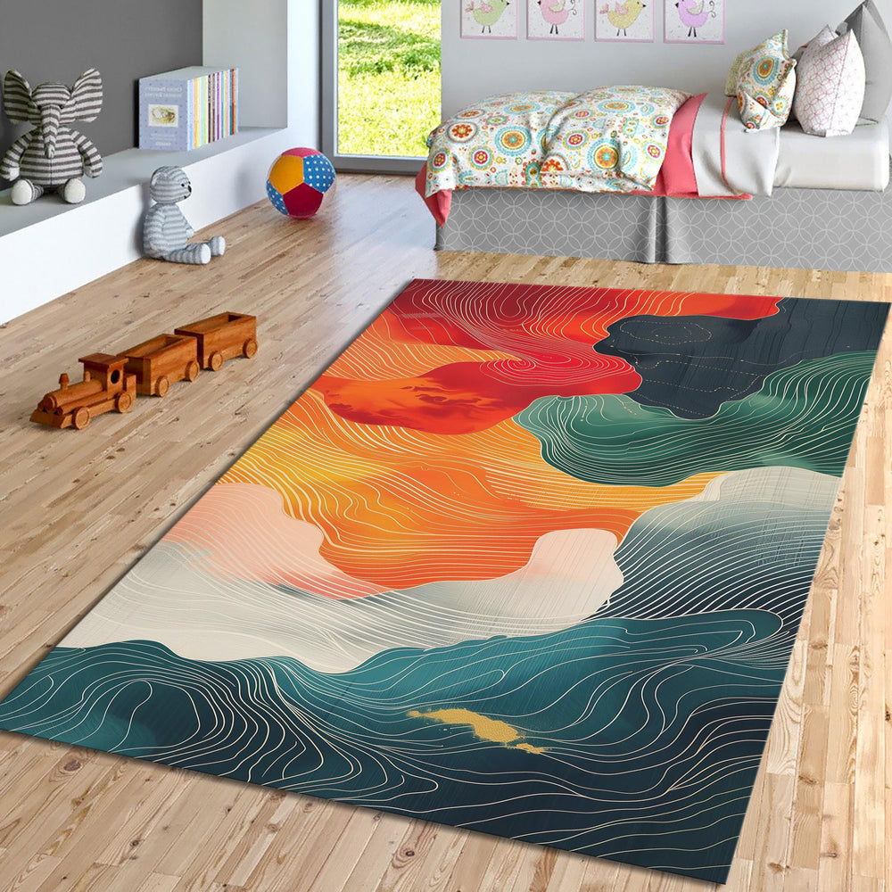Abstract Rug, Art Rug, Multicolored Rug, Geometric Shaped