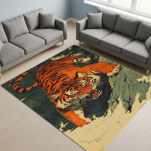 Bengal Tiger Pattern Rug, Tibetan Tiger Rug, Orange Home Decor
