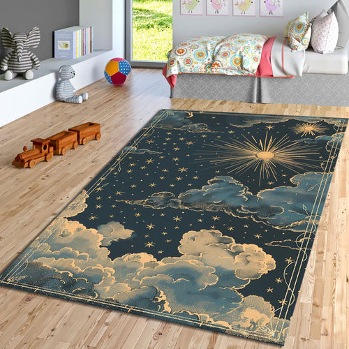 Celestial Cloud Art Rug, Gothic Starry Sky Design