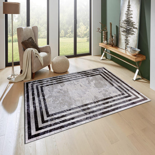 Gray Framed Area Rug, Modern Living Room Decor, Bathroom Decor