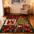 Traditional Christmas Rug, Red Holiday Area Rug, Vintage Xmas