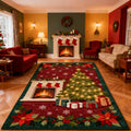 Traditional Christmas Rug, Red Holiday Area Rug, Vintage Xmas