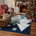 Navy Blue Christmas Rug, Modern Holiday Decor, Geometric Trees