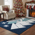 Navy Blue Christmas Rug, Modern Holiday Decor, Geometric Trees