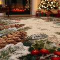 Rustic Christmas Rug, Winter Cabin Area Rug, Pinecone and Deer