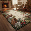 Rustic Christmas Rug, Winter Cabin Area Rug, Pinecone and Deer