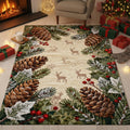 Rustic Christmas Rug, Winter Cabin Area Rug, Pinecone and Deer