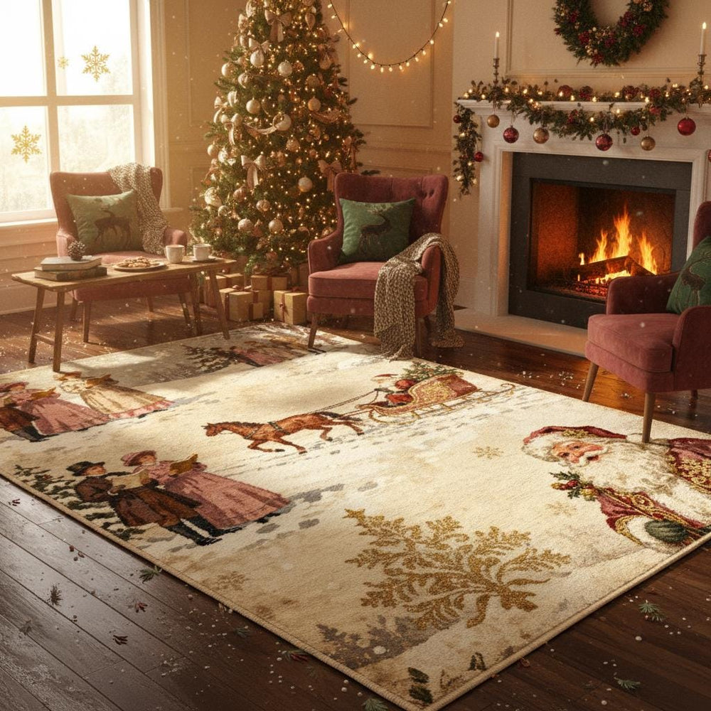 Victorian Christmas Rug, Santa Claus Carpet