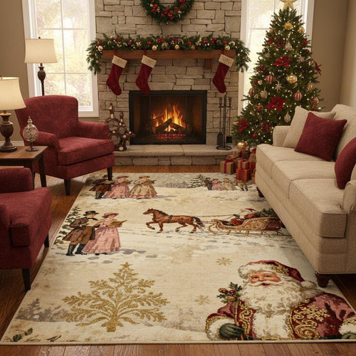Victorian Christmas Rug, Santa Claus Carpet