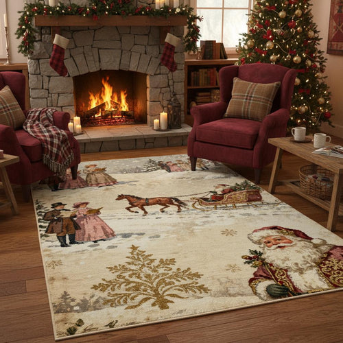Victorian Christmas Rug, Santa Claus Carpet