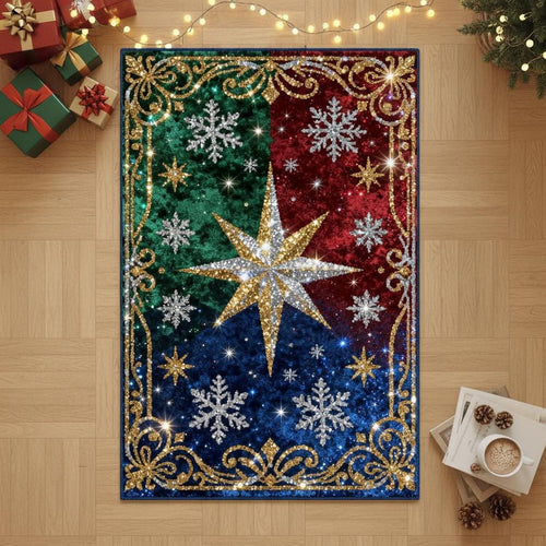 Glam Christmas Rug, Glitter Snowflake Carpet