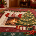 Traditional Christmas Rug, Red and Green Holiday Carpet