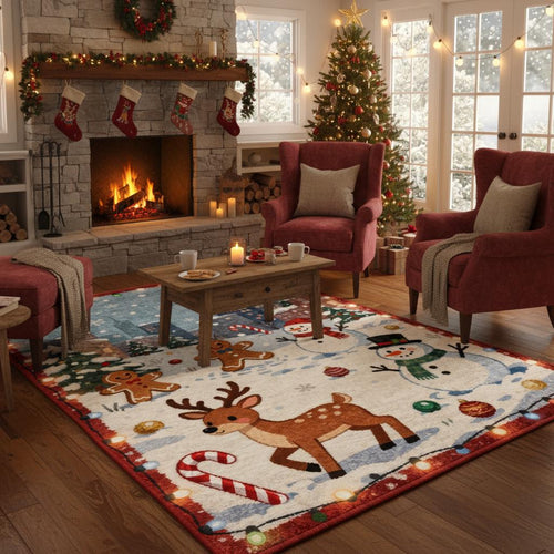 Cute Christmas Rug, Kawaii Holiday Area Rug