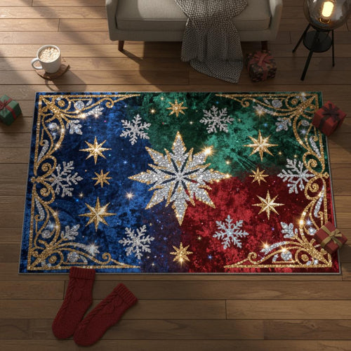 Glam Christmas Rug, Glitter Snowflake Carpet