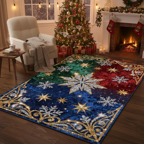 Glam Christmas Rug, Glitter Snowflake Carpet