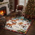 Christmas Rug, Whimsical Reindeer Snowman, Holiday Floor Mat