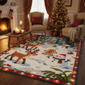 Christmas Rug, Whimsical Reindeer Snowman, Holiday Floor Mat