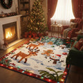 Christmas Rug, Whimsical Reindeer Snowman, Holiday Floor Mat
