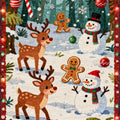 Christmas Rug, Whimsical Reindeer Snowman, Holiday Floor Mat