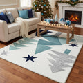 Modern Christmas Rug, Geometric Tree Print, Non-Slip Winter