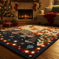 Kawaii Christmas Rug, Winter City Snowman, Kids Holiday Carpet