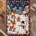 Kawaii Christmas Rug, Winter City Snowman, Kids Holiday Carpet