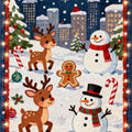 Kawaii Christmas Rug, Winter City Snowman, Kids Holiday Carpet