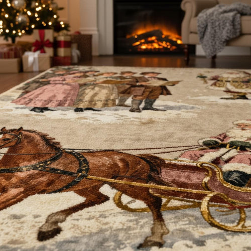 Vintage Santa Sleigh Rug, Victorian Christmas Decor, Non-Slip