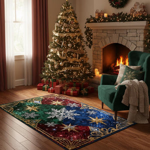 Glam Christmas Area Rug, Glitter Snowflake Design, Non-Slip Floor