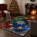 Glam Christmas Area Rug, Glitter Snowflake Design, Non-Slip Floor