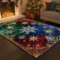 Glam Christmas Area Rug, Glitter Snowflake Design, Non-Slip Floor