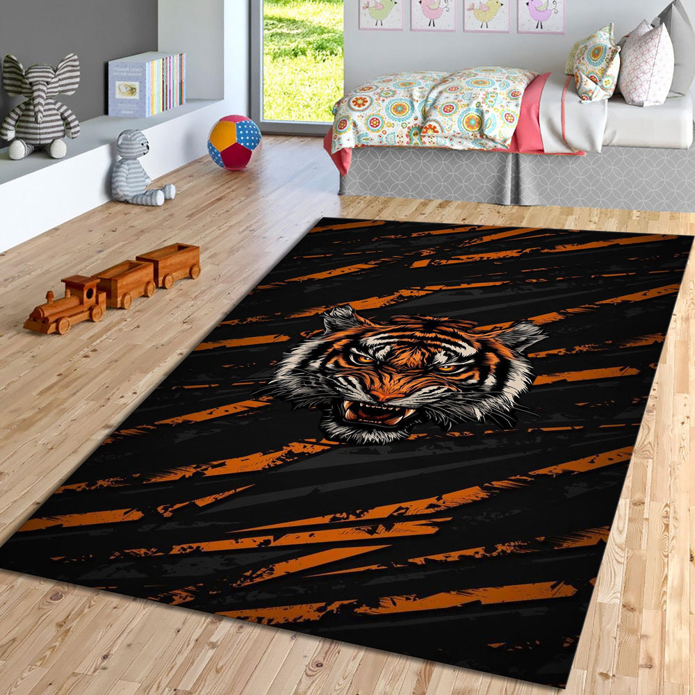 Bengal Tiger Rug, Orange Washable Carpet, Animal Art Decor