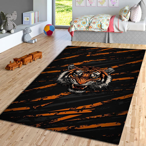 Bengal Tiger Rug, Orange Washable Carpet, Animal Art Decor