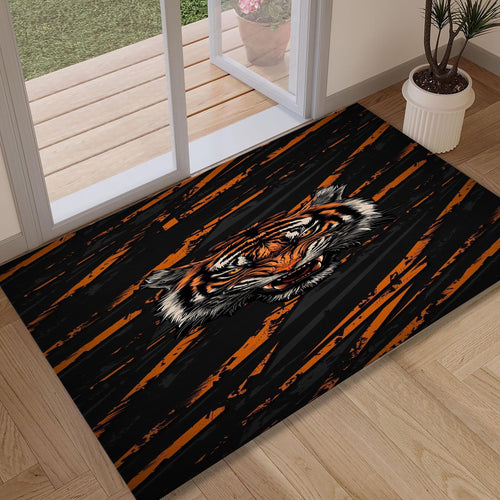 Bengal Tiger Rug, Orange Washable Carpet, Animal Art Decor