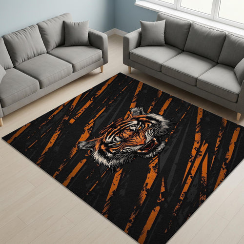 Bengal Tiger Rug, Orange Washable Carpet, Animal Art Decor