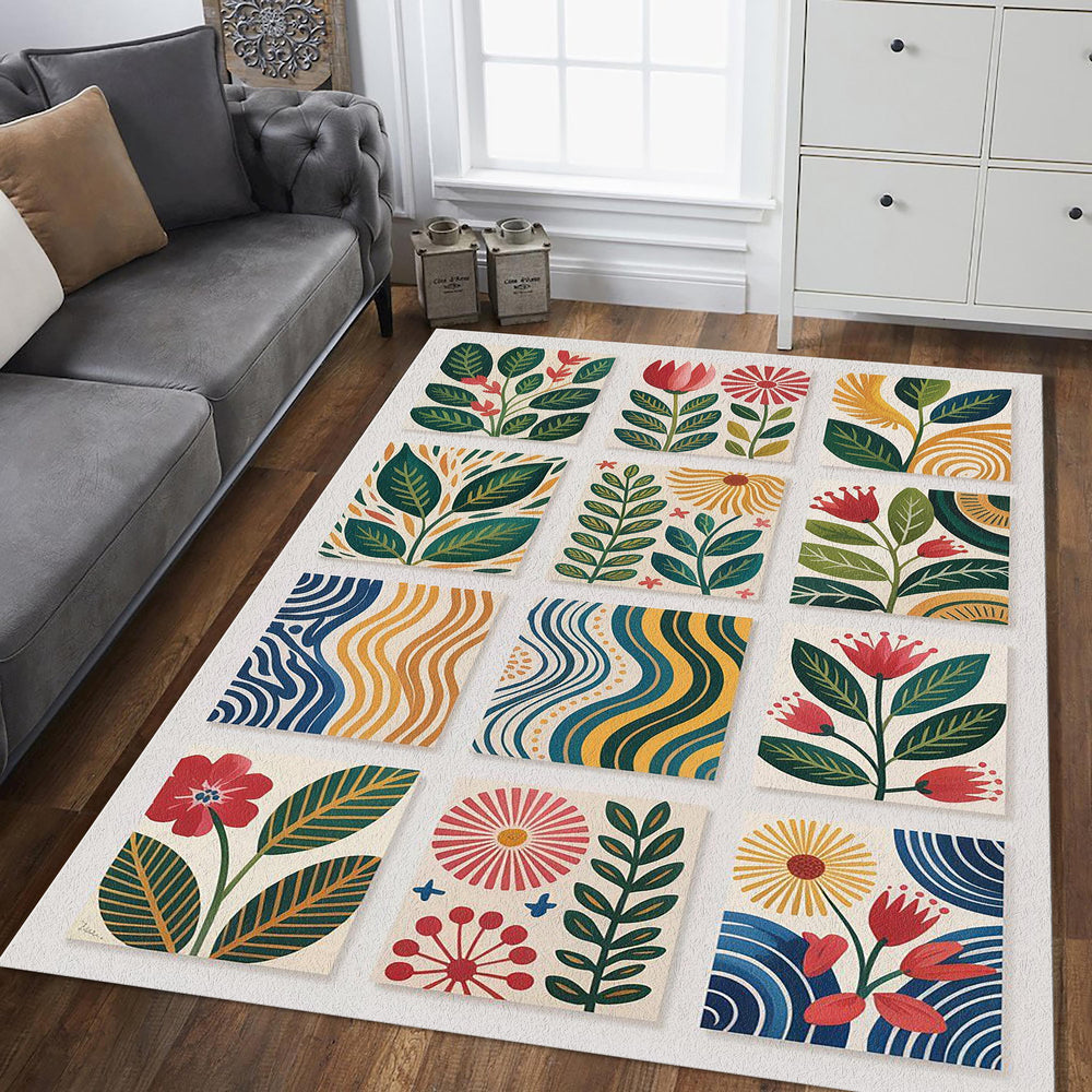 Modern Floral Design Rug, Scandinavian Rug, Abstract Area Rug