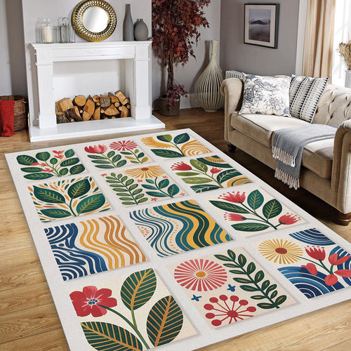 Modern Floral Design Rug, Scandinavian Rug, Abstract Area Rug