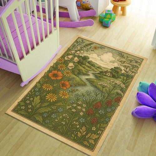 Cottagecore Rug, Modern Floral Design Rug, Abstract Area Rug