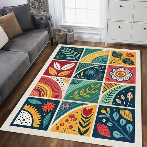 Abstract Area Rug, Modern Floral Design Rug, Scandinavian Rug