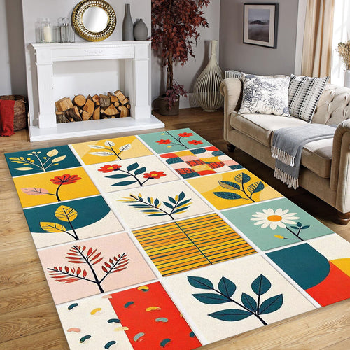 Abstract Area Rug, Modern Floral Design Rug, Scandinavian Rug