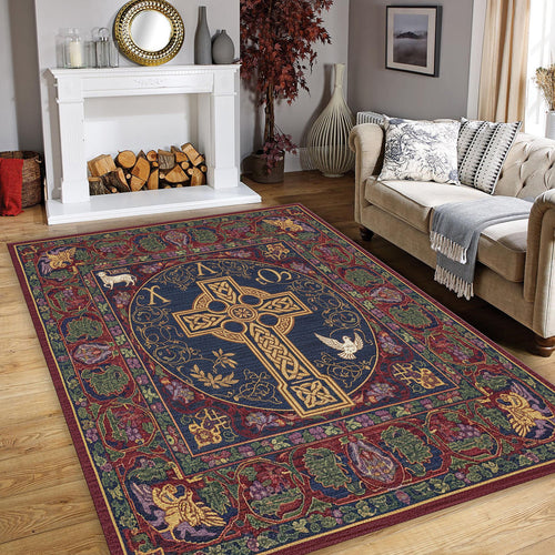 Medieval Design Cross Rug, Christian Prayer Mat, Faith-Inspired