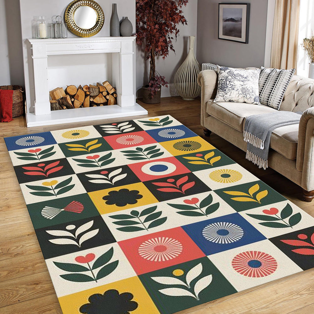 Scandinavian Rug, Abstract Area Rug, Modern Floral Design Rug