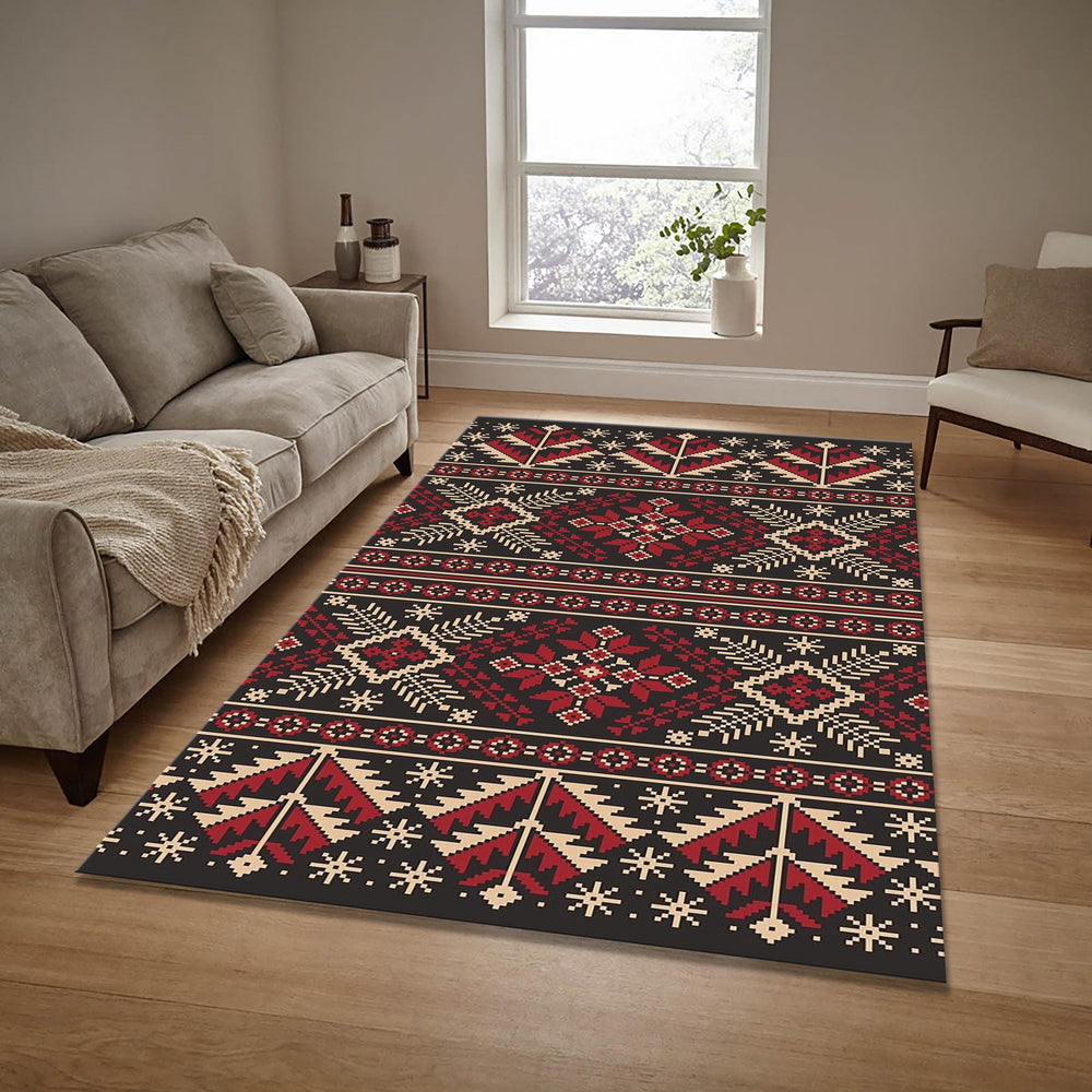Slavic Folk Art Rug, Traditional Abstract Design, Non-Slip