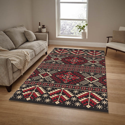 Slavic Folk Art Rug, Traditional Abstract Design, Non-Slip